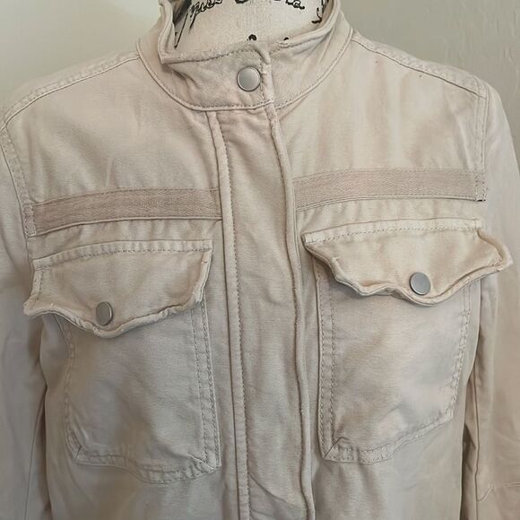 Free People Distressed Tan Military Style Zipper Button Closure Jacket - Picture 7 of 14